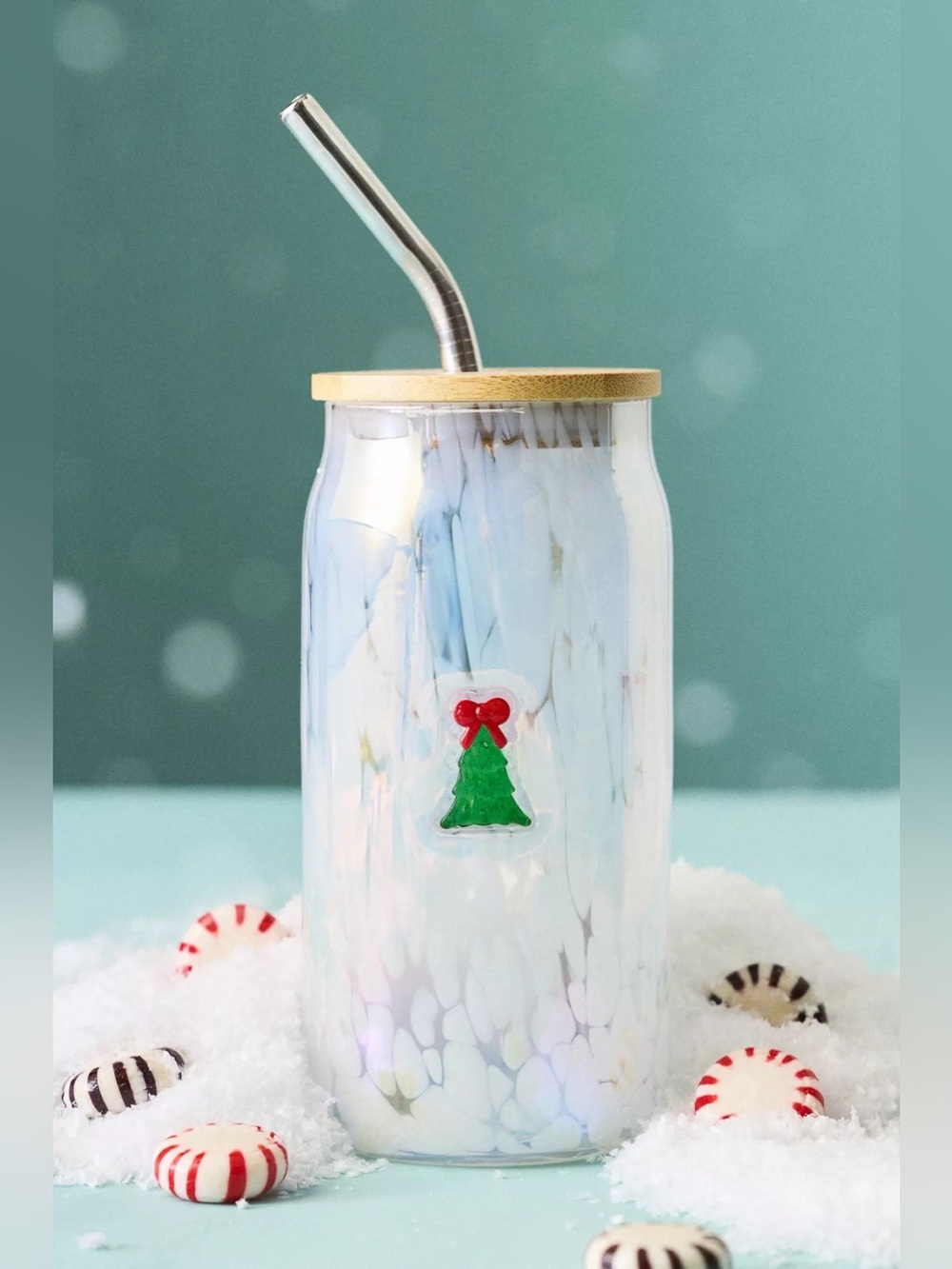NWT Anthropologie The Festive Confetti Icon Juice Glass Tumbler With Lid 🌲